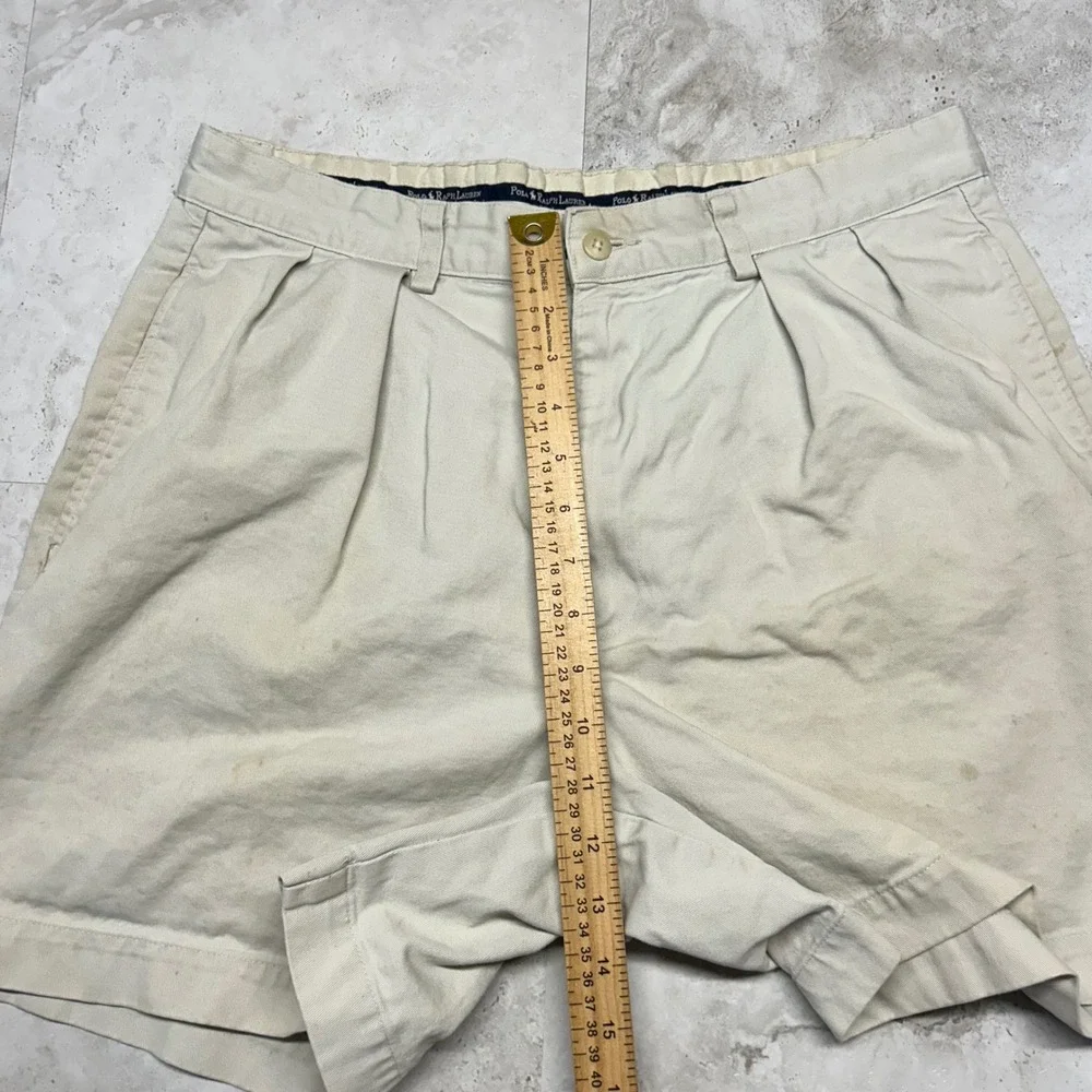 Polo Ralph Lauren Andrew Short Beige Mens 33 Pleated Chino Vintage Made in USA